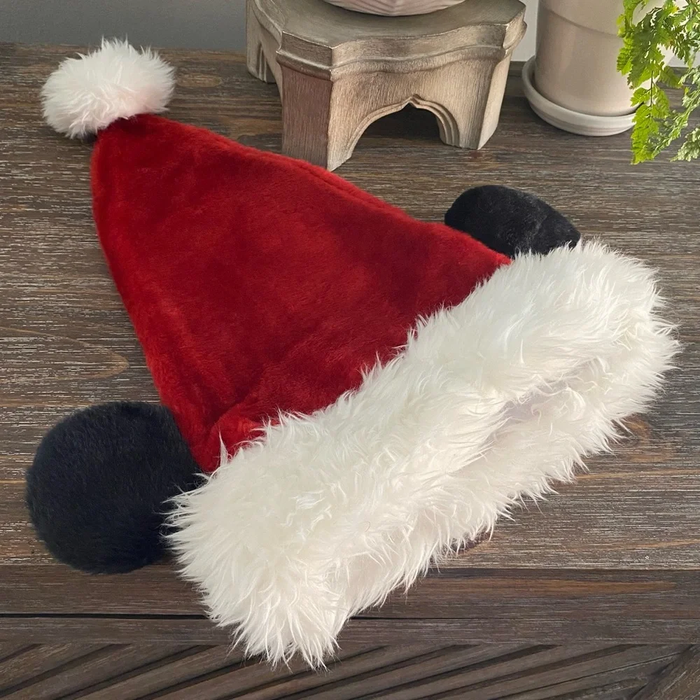 Vtg Disney Parks Mickey Mouse Ears Santa Hat Plush‎ Adult Sz Red White Exclusive